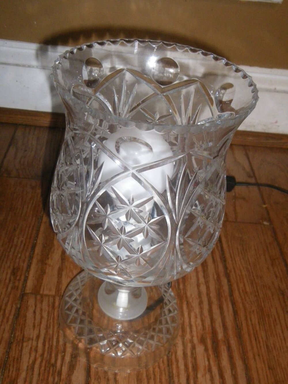 Vintage European Crystal Hurricane Lamp